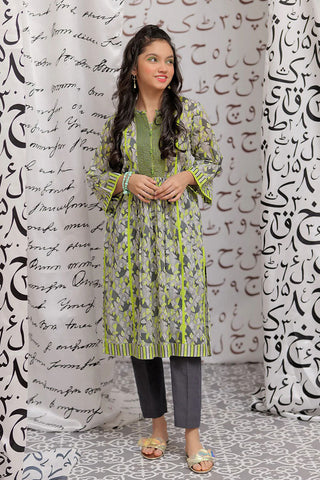 GAA-02147 | GREY & GREEN | CASUAL KURTA | COTTON LAWN PRINT