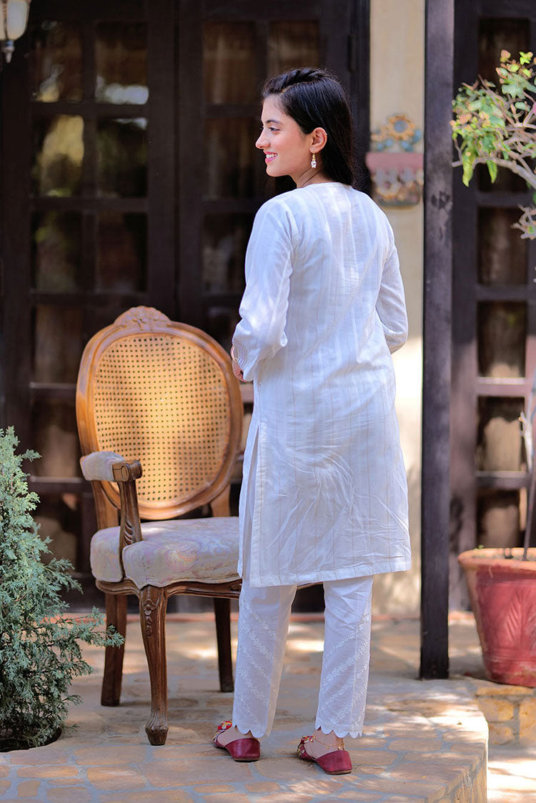 Picture of Senorita - GAA-02332 | White | Casual Kurta | Cotton Dobby - Available at Raja Sahib