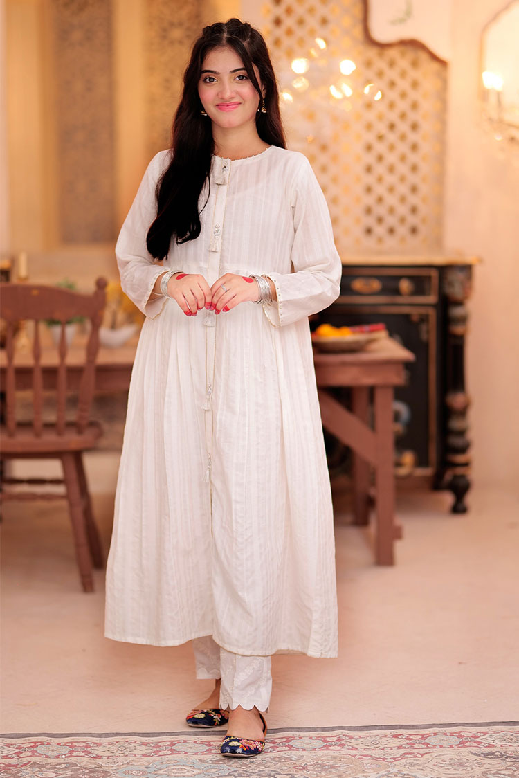 Picture of Senorita - GAA-02347 | White | Casual Kurta | Cotton Dobby - Available at Raja Sahib