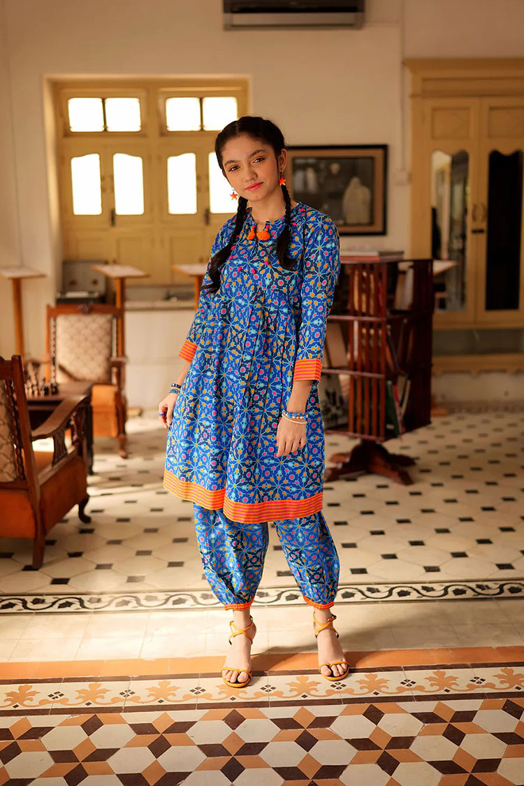 Picture of Senorita - GAC-02155 | BLUE & MULTICOLOR | CASUAL 2 PIECE SUIT | COTTON LAWN PRINT - Available at Raja Sahib