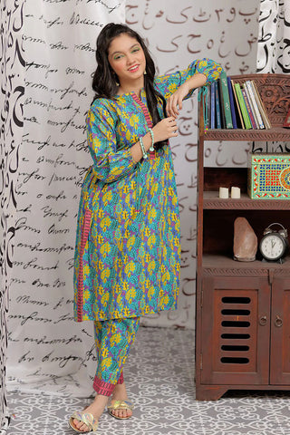 GAC-02168 | BLUE & MULTICOLOR | CASUAL 2 PIECE SUIT | COTTON CAMBRIC PRINT