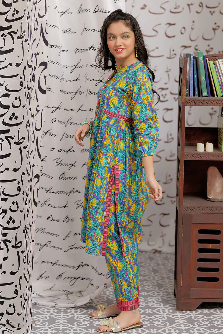 Picture of Senorita - GAC-02168 | BLUE & MULTICOLOR | CASUAL 2 PIECE SUIT | COTTON CAMBRIC PRINT - Available at Raja Sahib