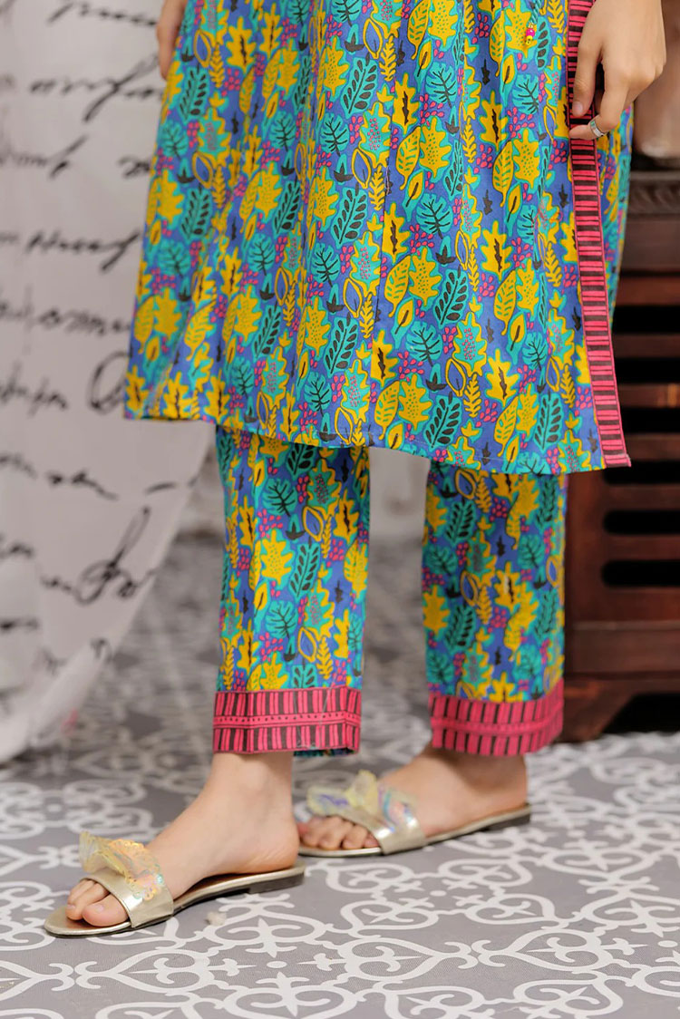 Picture of Senorita - GAC-02168 | BLUE & MULTICOLOR | CASUAL 2 PIECE SUIT | COTTON CAMBRIC PRINT - Available at Raja Sahib