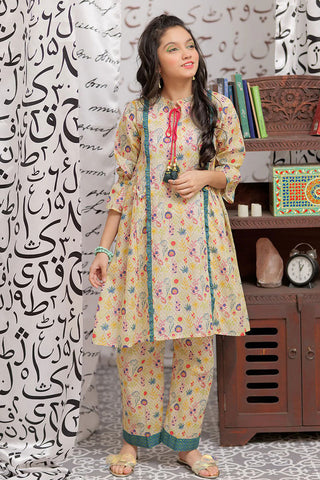 GAC-02181 | FAWN & MULTICOLOR | CASUAL 2 PIECE SUIT | COTTON LAWN PRINT