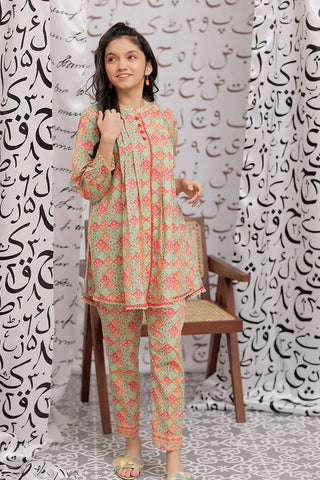 GAC-02183 | GREEN & MULTICOLOR | CASUAL 2 PIECE SUIT | COTTON LAWN PRINT