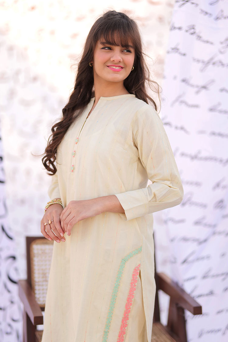 Picture of Senorita - GAC-02223 | Cream & Multicolor | Casual 2 Piece Suit  | Cotton Yarn dyed - Available at Raja Sahib