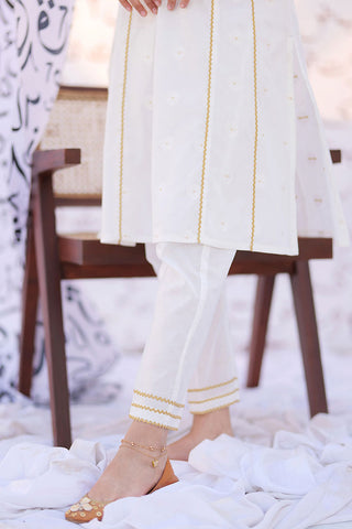 Senorita - GAC-02283 | White & Gold | Casual 2 Piece Suit  | Cotton Jacquard