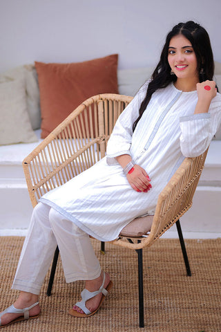 GAC-02348 | White | Casual 2 Piece Suit  | Cotton Dobby