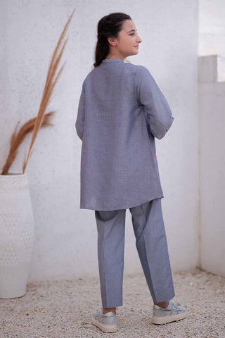 Picture of Senorita - GAC-02492 | Blue | Casual 2 Piece Suit | Denim Jacquard - Available at Raja Sahib