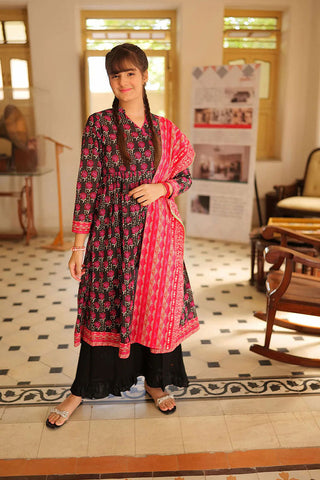 Senorita - GAD-02241 | BLACK & SHOCKING PINK | CASUAL 3 PIECE SUIT | COTTON LAWN PRINT