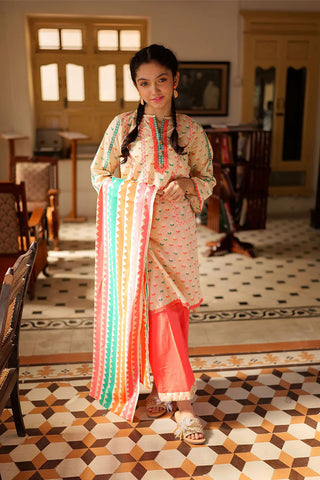 GAD-02242 | FAWN & MULTICOLOR | CASUAL 3 PIECE SUIT | COTTON LAWN PRINT