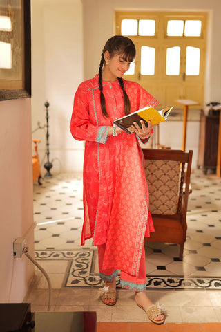 GAD-02243 | T.Pink & Multicolor | Casual 3 Piece Suit | Cotton Lawn print