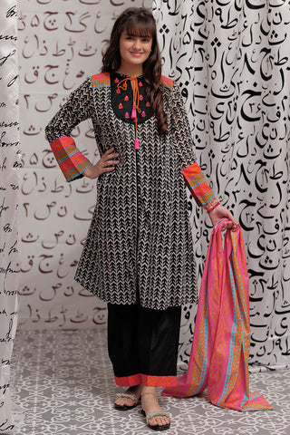 GAD-02267 | Black & White | Casual 3 Piece Suit  | Cotton Lawn Print