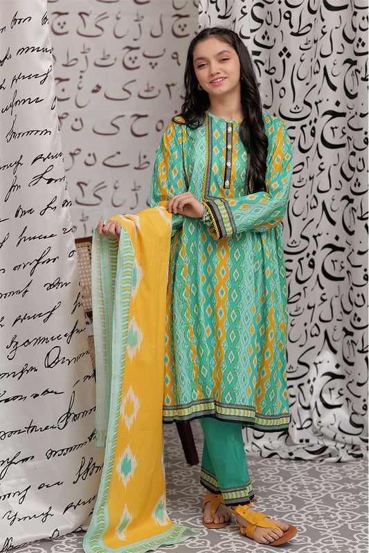 Picture of Senorita - GAD-02268 | Sea Green & Multicolor | Casual 3 Piece Suit  | Cotton Lawn Print - Available at Raja Sahib