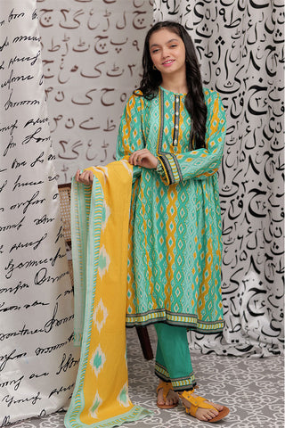 GAD-02268 | Sea Green & Multicolor | Casual 3 Piece Suit  | Cotton Lawn Print