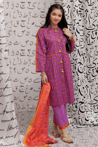 Picture of Senorita - GAD-02273 | Purple & Multicolor | Casual 3 Piece Suit  | Cotton Lawn Print - Available at Raja Sahib