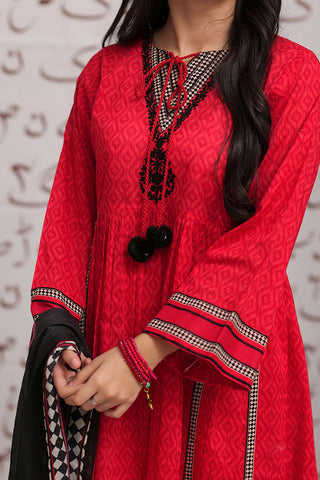 GAD-02275 | Red & Multicolor | Casual 3 Piece Suit  | Cotton Lawn Print