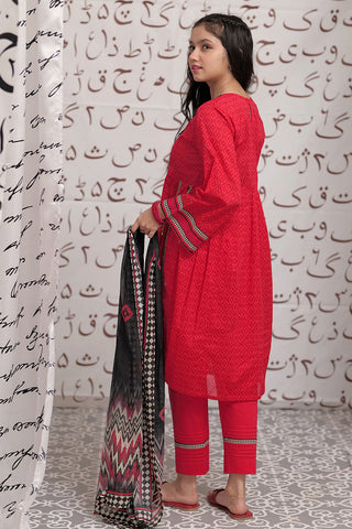 GAD-02275 | Red & Multicolor | Casual 3 Piece Suit  | Cotton Lawn Print