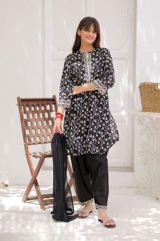 GAD-02356 | Black & Multicolor | Casual 3 Piece Suit | Cotton Lawn Printed