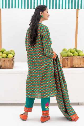 Picture of Senorita - GAD-02367 | Tarquise Green & Multicolor | Casual 3 Piece Suit | Cotton Khaddar Printed - Available at Raja Sahib