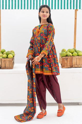 GAD-02369 | Maroon & Multicolor  | Casual 3 Piece Suit | Cotton Khaddar Printed