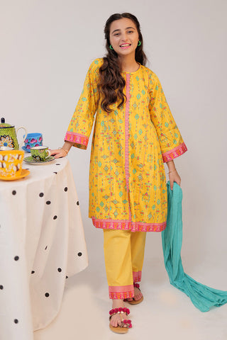 GAD-02517 | Yellow & Multicolor | Casual 3 Piece Suit   | Cotton Cambric