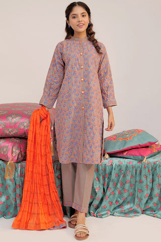 Picture of Senorita - GAD-02545 | Grey & Multicolor | Casual 3 Piece Suit   | Cotton Cambric - Available at Raja Sahib