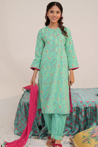 Picture of Senorita - GAD-02546 | Sea Green & Multicolor | Casual 3 Piece Suit | Cotton Cambric - Available at Raja Sahib