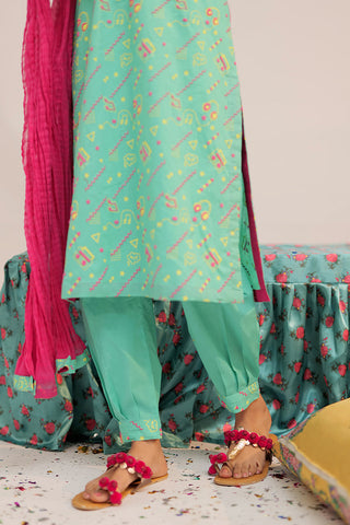 Senorita - GAD-02546 | Sea Green & Multicolor | Casual 3 Piece Suit | Cotton Cambric