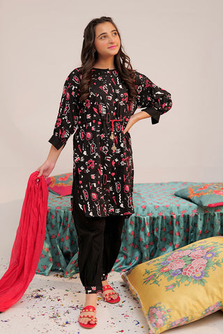 Picture of Senorita - GAD-02547 | Black & Multicolor | Casual 3 Piece Suit | Cotton Cambric - Available at Raja Sahib