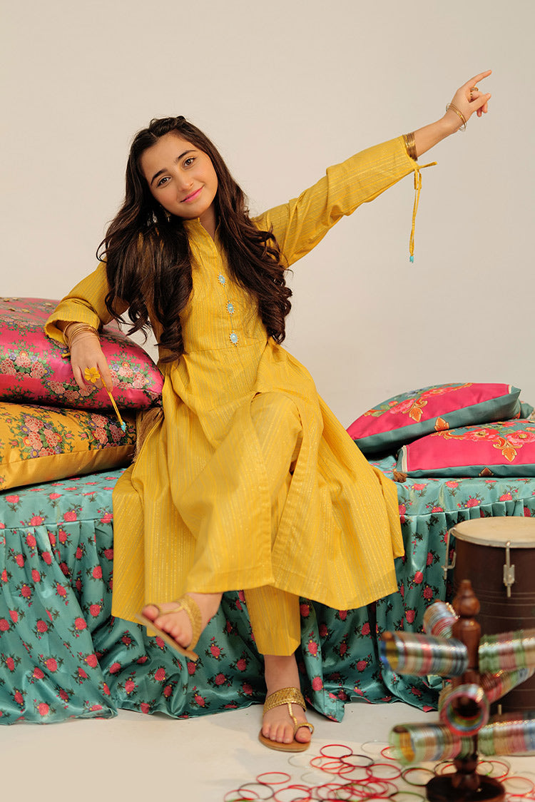 Picture of Senorita - GBC-02619 | Yellow & Multicolor | Casual 2 Piece Suit  | Cotton Dobby Jacquard - Available at Raja Sahib