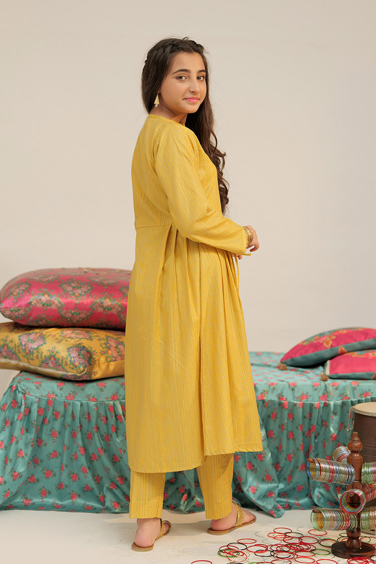 Picture of Senorita - GBC-02619 | Yellow & Multicolor | Casual 2 Piece Suit  | Cotton Dobby Jacquard - Available at Raja Sahib