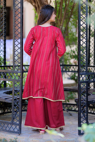 GBD-02259 | Maroon & Gold | Casual 3 Piece Suit  | Cotton Dobby