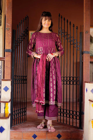 GBD-02263 | Magenta & Gold | Casual 3 Piece Suit  | Cotton Jacquard