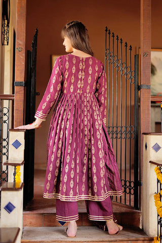 Senorita - GBD-02263 | Magenta & Gold | Casual 3 Piece Suit  | Cotton Jacquard