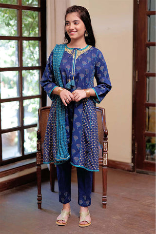 GBD-02296 | Blue & Multicolor | Casual 3 Piece Suit  | Cotton Jacquard Meena