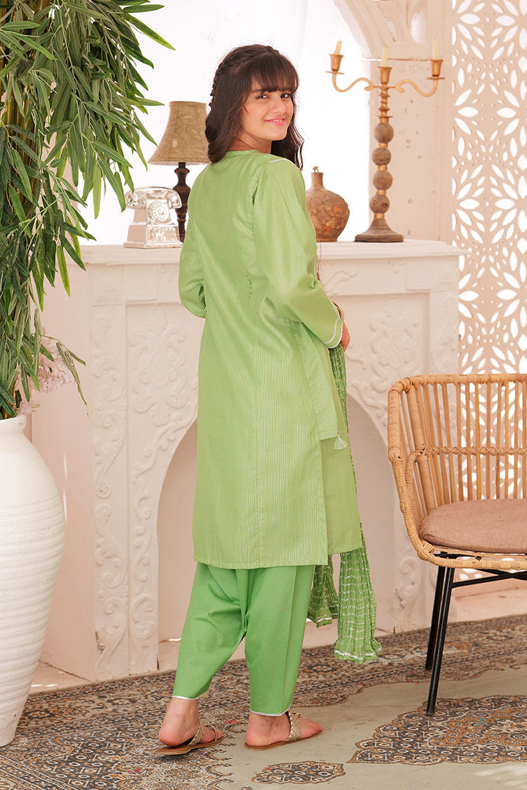 Picture of Senorita - GBD-02343 | P.Green & Silver | Casual 3 Piece Suit | Cotton Dobby Fancy Yarn - Available at Raja Sahib