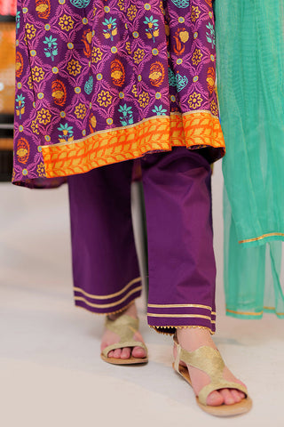 Senorita - GBD-02529 | Purple & Gold | Casual Plus 3 Piece Suit  | Cotton Gold Print Lawn