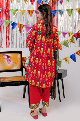 Picture of Senorita - GBD-02530 | Red & Gold | Casual Plus 3 Piece Suit  | Cotton Gold Print Lawn - Available at Raja Sahib