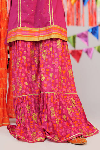 GBD-02556 | Shocking Pink & Multicolor | Casual Plus 3 Piece Suit  | Cotton Gold Print Lawn