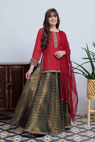 GDD-02099 | Maroon & Black | Formal 3 Piece Suit | Banarsi Khaddi Jacquard