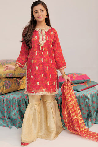 GDD-02375 | Shocking Pink & Multicolor | Formal 3 Piece Suit | Banarsi Masuri