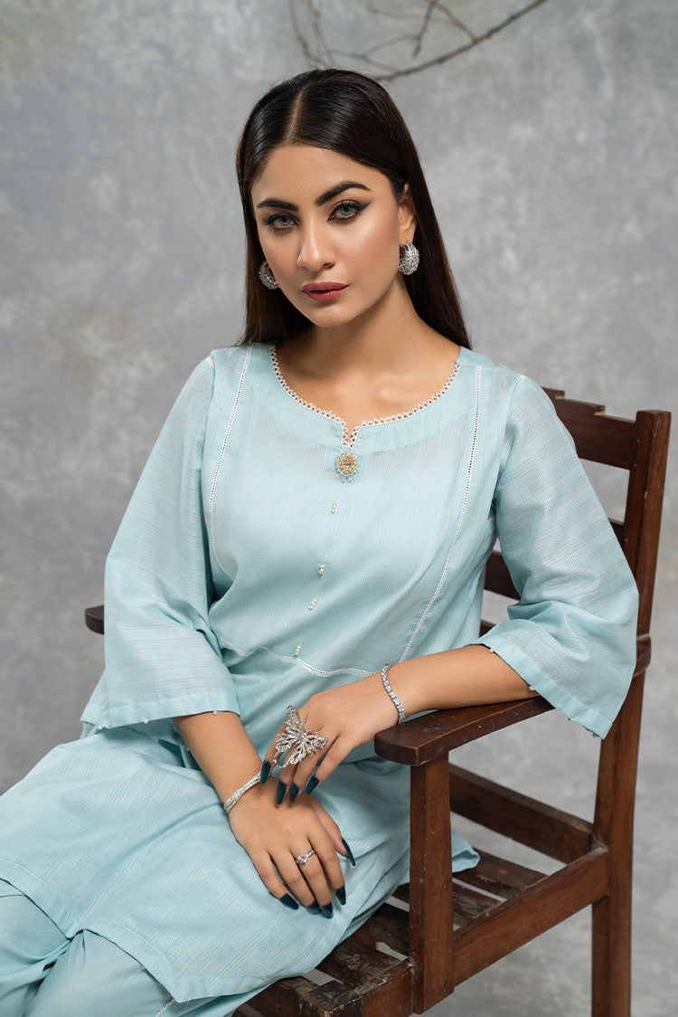 Picture of Hemstitch - Basic Pret Collection - Basic Aqua - Available at Raja Sahib