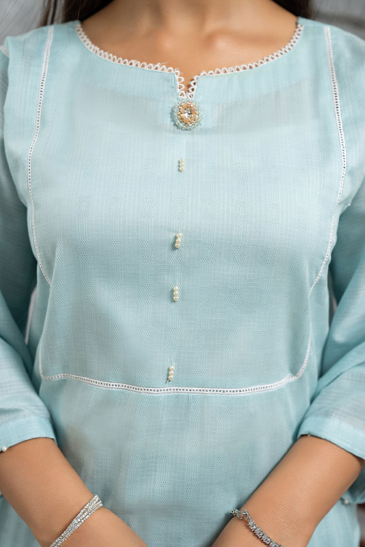 Picture of Hemstitch - Basic Pret Collection - Basic Aqua - Available at Raja Sahib