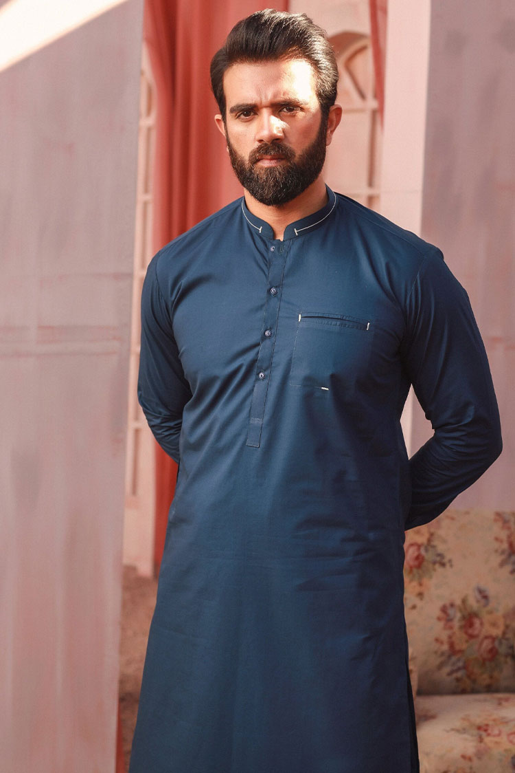 Picture of Istor - 2Pc | Stitched | Silver | Navy | IST-05 - Available at Raja Sahib