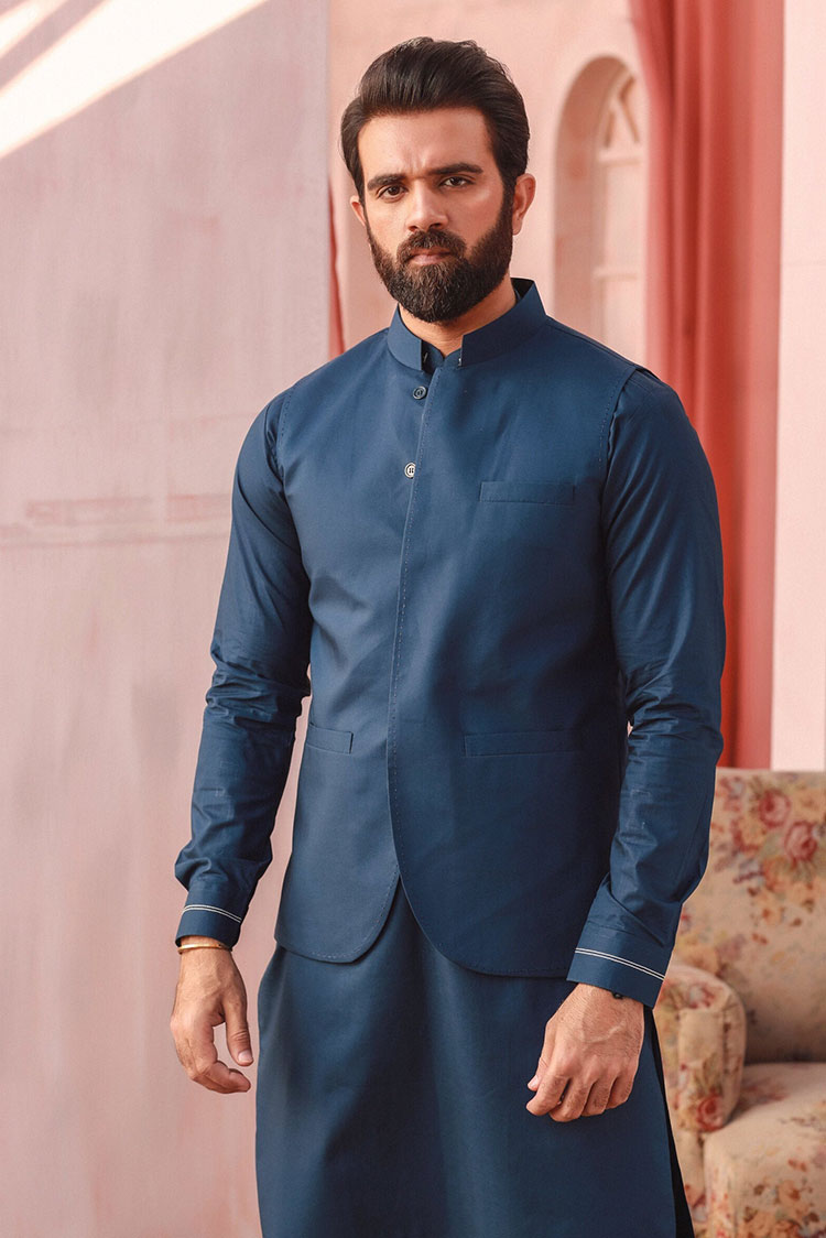 Picture of Istor - 2Pc | Stitched | Silver | Navy | IST-05 - Available at Raja Sahib