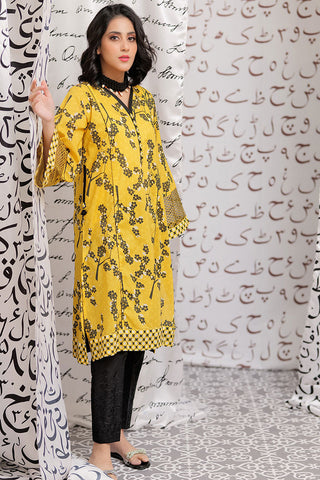 LAA-02163 | Yellow& Black | Casual Kurta  | Cotton Lawn Print