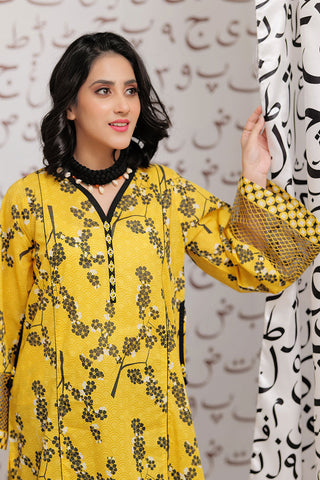 Senorita - LAA-02163 | Yellow& Black | Casual Kurta  | Cotton Lawn Print