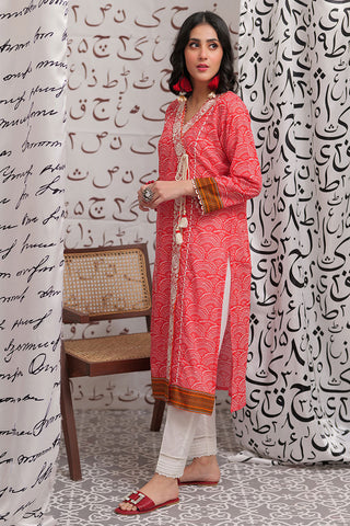 LAA-02188 | Peach & White | Casual Kurta  | Cotton Lawn Print