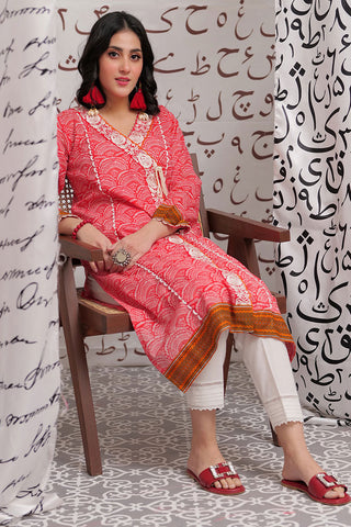 Senorita - LAA-02188 | Peach & White | Casual Kurta  | Cotton Lawn Print